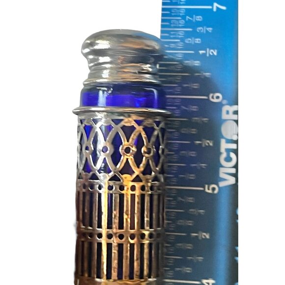 F B Rogers Silver Overlay Cobalt Blue Glass Salt & Pepper Shakers Vintage - Picture 9 of 9